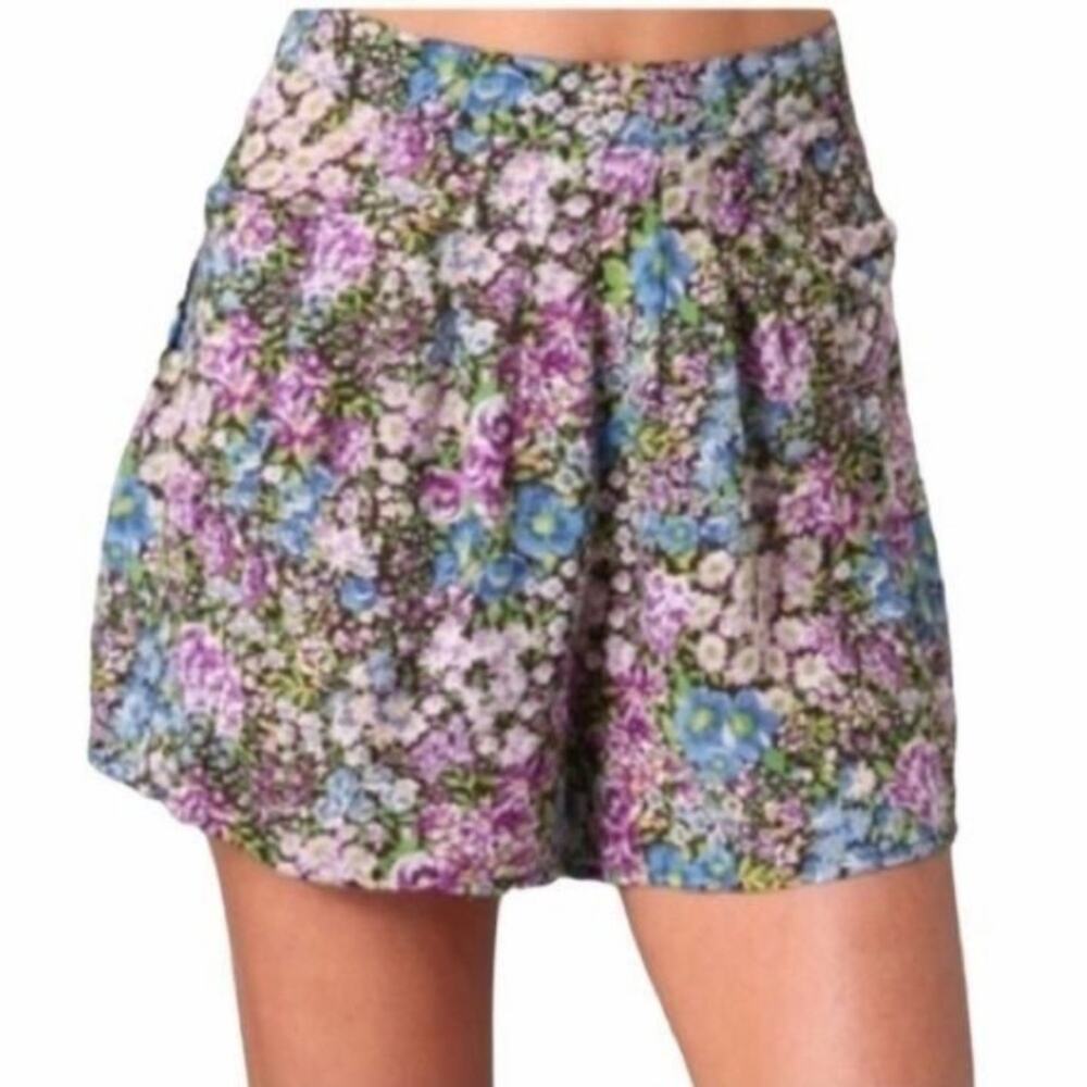 Free People Purple Blue Floral High Waisted Shorts